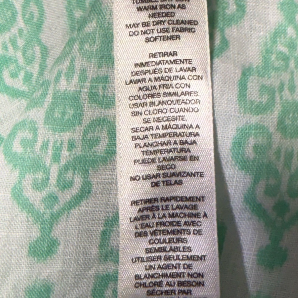 Chico's effortless 100% linen batik sina button up Mint Green Printed Shirt sz 1 - Picture 7 of 8